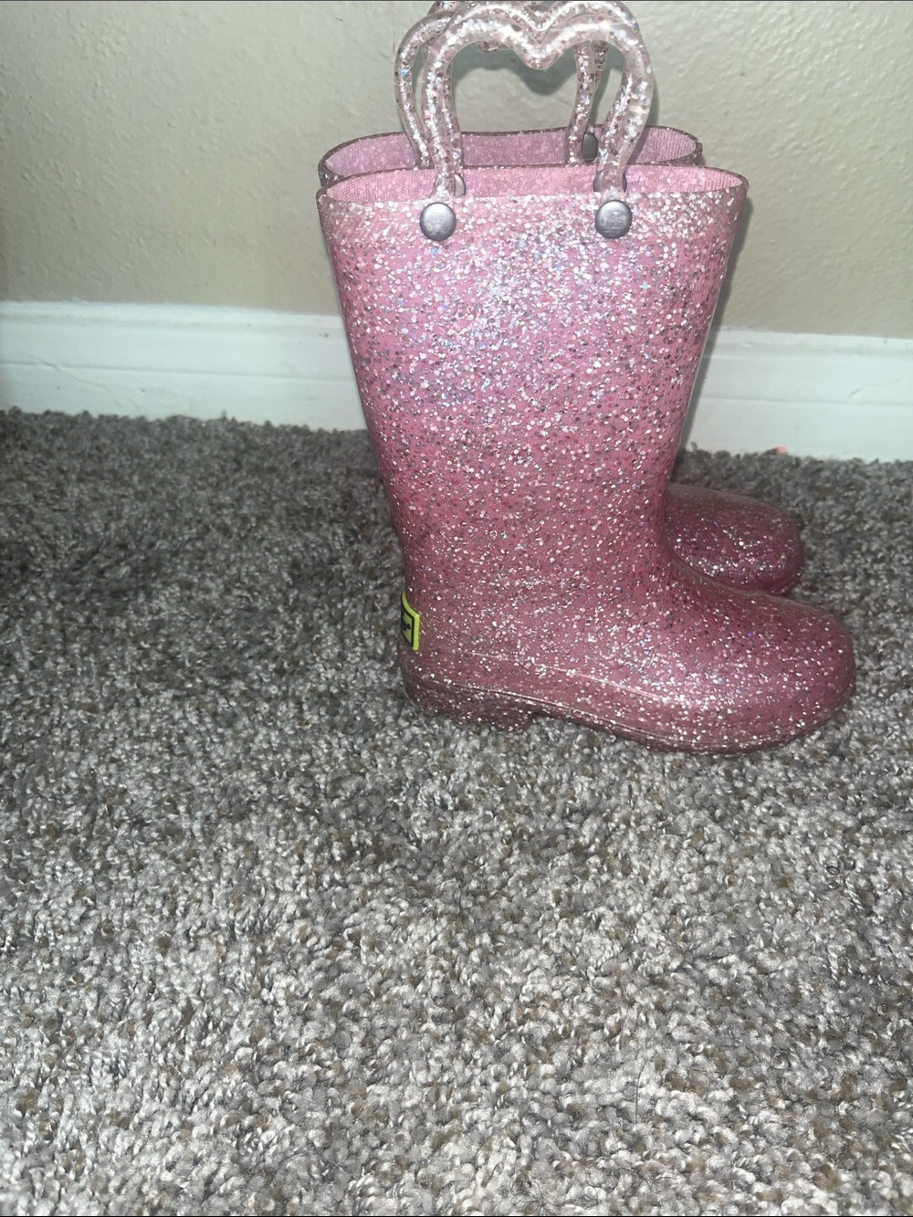 Western Chief Toddler Glitter Pink Rain Boots with Heart Handles